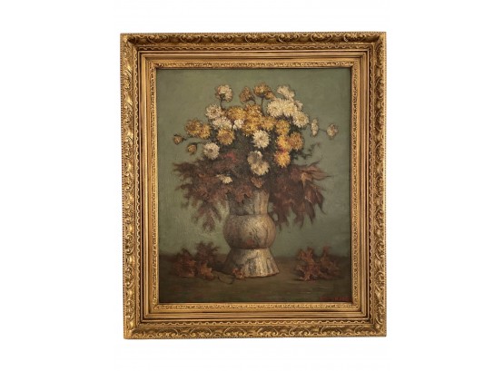 Vintage Oil On Canvas Of Still Life Flowers In A Vase By Listed Artist Stanley Middleton. #3
