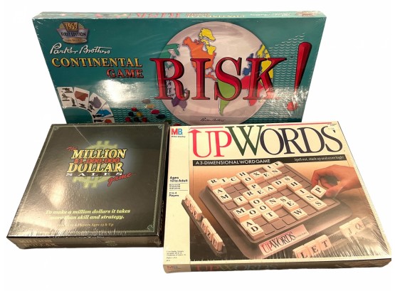 Trio Of Unused And  Sealed Board Games. Risk ,upWords And Million Dollars Sales.  # G2