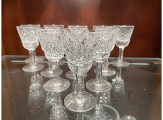 12 Waterford Alana Pattern Cut Crystal 3.5' Tall Aperitif Stemware Glasses.