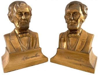 Pair Of Vintage Abe Lincoln Metal Bookends.