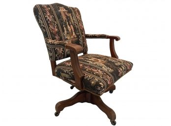 Reupholstered, Vintage Swivel Executive  Chair With Nailhead Trim.