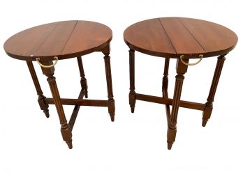Pair Of Vintage Collapsible Round Wooden Side Tables.