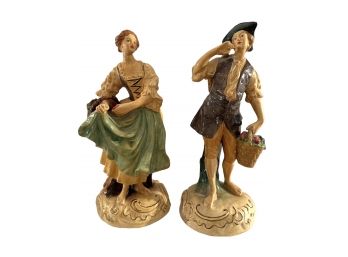 Pair Of Vintage Plaster Figures Marked On Bottom Borghese, Measure 10' Tall