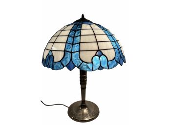 Vintage Tiffany Style Stained Glass Table Lamp, 21' Tall,  Shade Is 16' In Diameter