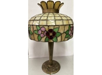 Antique Tiffany Style Stained Glass Table Lamp Of Good Quality, Working