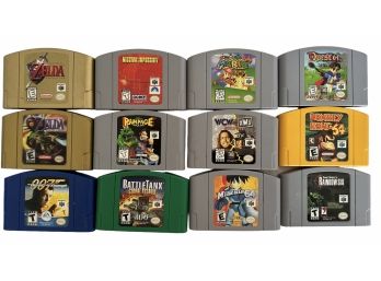 Collection Of 12 Vintage Nintendo 64 Video Game Cartridges Zelda, Etc., Untested, In Basket