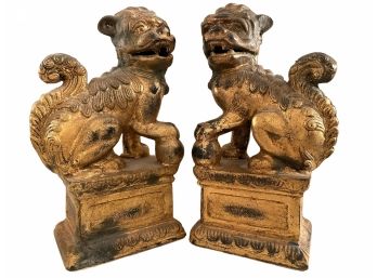 Pair Of Patinated Metal, Heavy Foo-dogs Lions  Bookends. 9.5' Tall