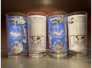 Mid-century Modern MCM Four 1969 Apollo 11 Beverage Glasses. 5.5' Tall