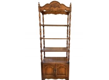 Vintage Solid Wood Decorative Shelf Unit With Bottom Cabinet.