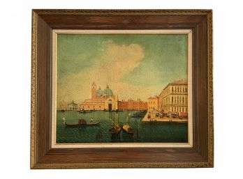 Antique Oil On Canvas Illegibly Signed Bottom Right Corner Venice ? Sea Port. #6