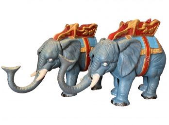 Pair Of Reproduction Cast Iron Elephants Mechanical Banks.