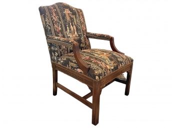 Reupholstered, Vintage Oriental Inspired Arm Chair.