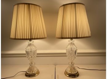 Pair Of Vintage Glass And Brass Table Lamps. 31' Tall