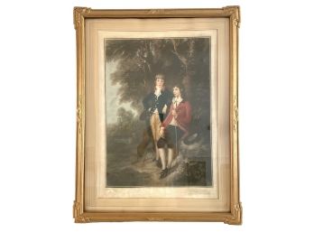 Antique English Signed Print / Engraving Of Two Young Gentlemen With Embossed Seal, #15