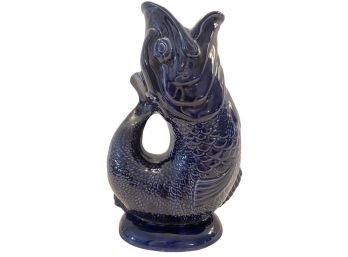 Vintage Dartmouth Pottery Plymouth Gin Gurgle Fish Pitcher . 11' Tall . Made In England . Cobalt Blue.
