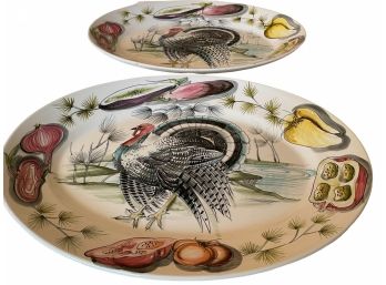 Pair Of Large  23.5'X 17.5' Turkey Serving Plates , Made In Italy.