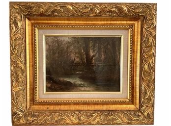 Antique Oil On Canvas Of Landscape In A Gilded Wooden Frame. #2