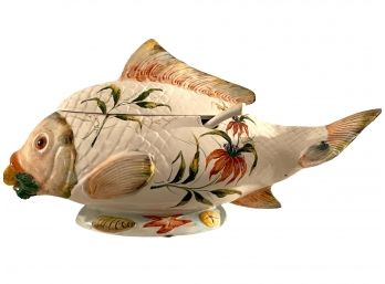 Vintage Mid Century Modern MCM Italian Made, Fish Form Tureen With Ladle
