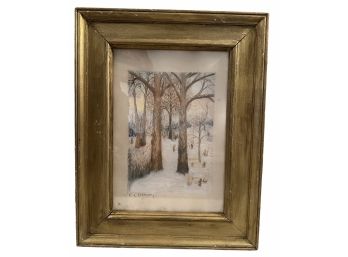Vintage Watercolor / Pen And Ink Of Landscape Signed E H Doherty