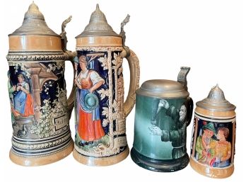 Collection Of 5 Vintage German Beer Steins. 5 34' To 10 34' Tall