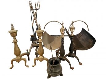 Fireplace Tool And Andiron Lot.