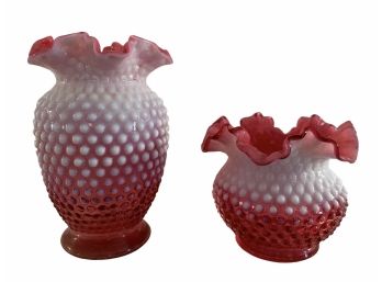 Two Fenton Hobnail Opalescent Vases