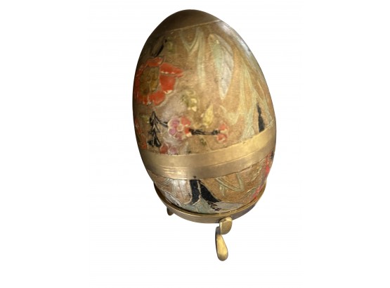 Brass And Enamel Egg On Stand