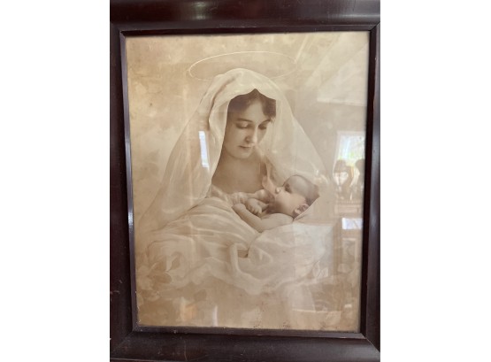 Framed Vintage Religious Picture- Blessed Mother And Child