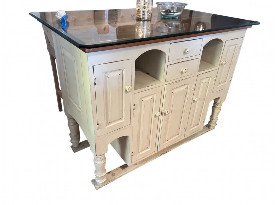 Amish Hand Crafted Kitchen Island With Glass Top
