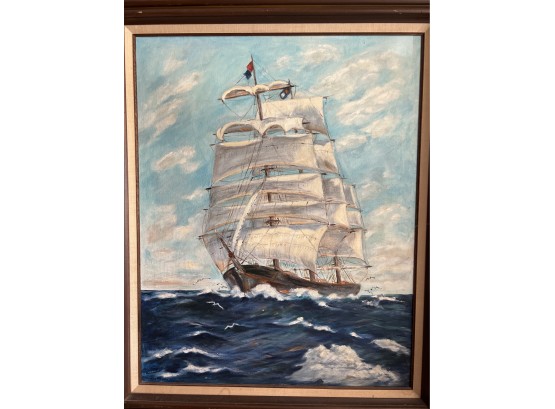 Large Framed Ship Painting