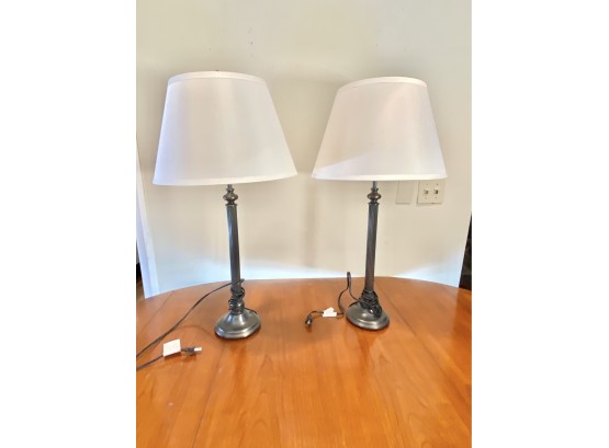 Pair Of Restoration Hardware Metal Table Lamps