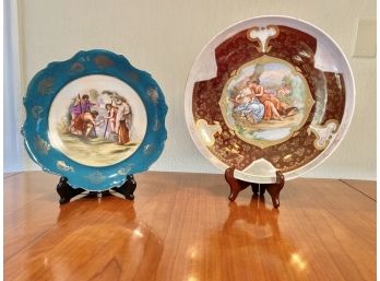 Pair Of Vintage Austrian Art Plates With Victorian Scenes