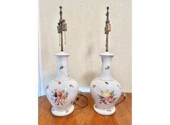 Pair Of Vintage Hand Painted Ceramic Table Lamps
