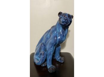 Blue Glazed Ceramic Panther