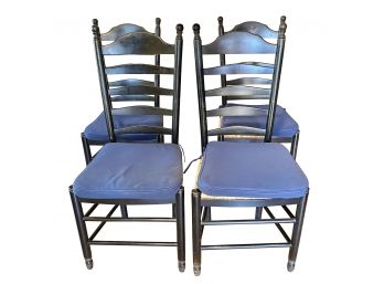 Set Of 6 Wood Ladder Back Dining Chairs With Rush Seats
