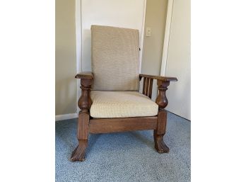 Gorgeous Upholstered Mission Style Arm Chair With Brass Recliner Mechanism