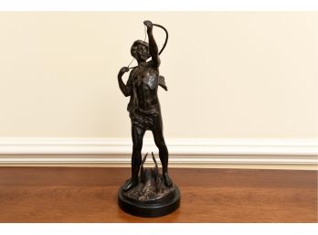 Heavy Weight Bronze Colored Figurine With Bow And Arrow