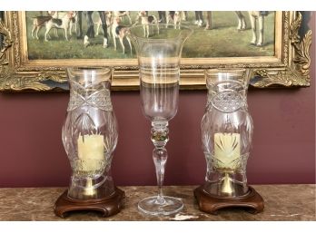 Large Global Views Glass Hurricane Candle Holder And Pair Of Crystal Hurricane Candle Holders With Stands
