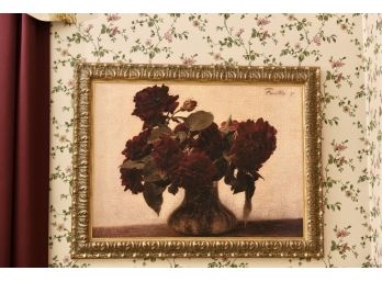 Signed Fantig Oil On Canvas Floral Painting In Gilt Frame