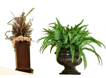 Pair Of Decorative Planters With Faux Plant And Dried Flowers
