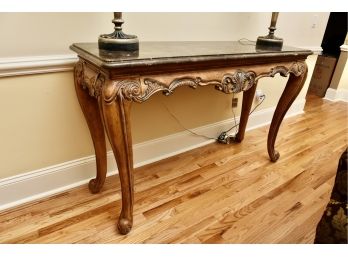 Carved Wood French Style Marble Top Console Sofa Table