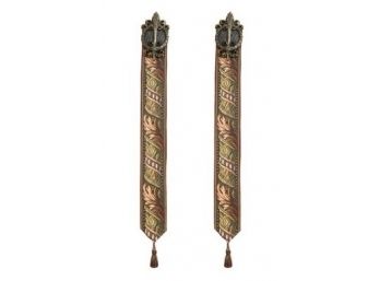 Pair Of Tapestry Scrolls With Decorative Holders