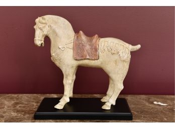 Chinese Tang Style Horse Figurine On Black Stand