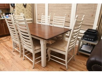 Dining Room Table And Six Ladder Back Chairs With Rush Seats