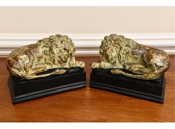 Pair Of Laying Lion Bookends