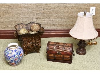 Signed Chinese Vase, Table Lamp,  Wooden Box And More