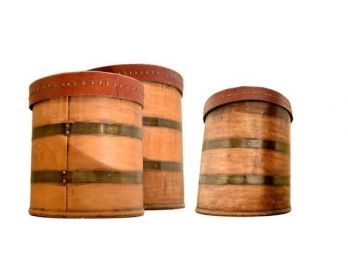 Set Of Three Covered Boxes With Leather Studded Tops