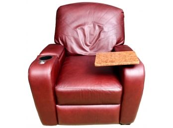 Berkline Leather Theater Recliner With Removable Tray, Drink Holders And Storage Cubbies