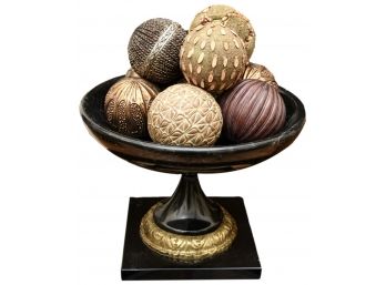 Marble Pedestal Bowl With Decorative Spheres
