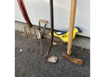 Tools -  Fork, Hoe, 6lb Maul, & Bulb Planter